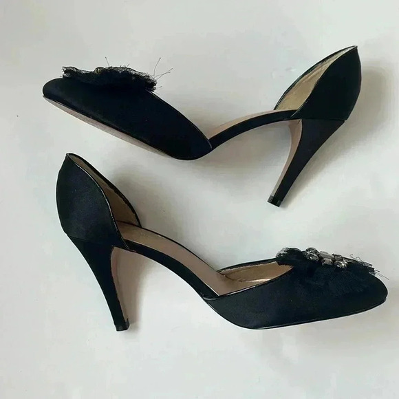 Vera Wang Black Satin D’Orsay Heels w/ Crystal Toe – Size 9 - Picture 5 of 6